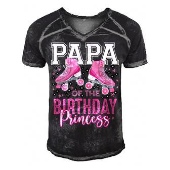Papa Of The Birthday Princess Roller Skating B-Day Matching Men's Short Sleeve V-neck 3D Print Retro Tshirt - Seseable