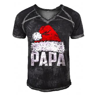 Papa Santa Hat Christmas Family Matching Pajamas Xmas Men's Short Sleeve V-neck 3D Print Retro Tshirt | Mazezy