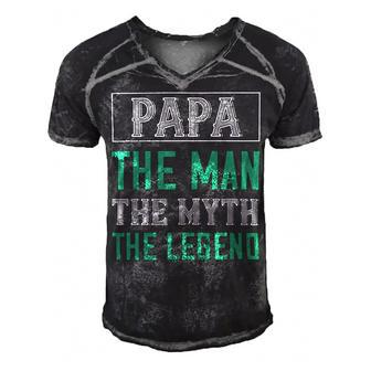 Papa The Man The Myth The Legend Papa T-Shirt Fathers Day Gift Men's Short Sleeve V-neck 3D Print Retro Tshirt - Monsterry