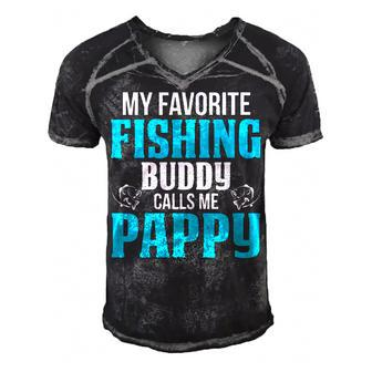 Pappy Grandpa Fishing Gift My Favorite Fishing Buddy Calls Me Pappy Men's Short Sleeve V-neck 3D Print Retro Tshirt - Seseable