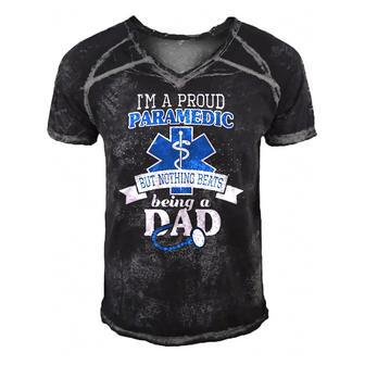 Paramedic And Proud Dad Cool Gift For Daddy Emt Father Men's Short Sleeve V-neck 3D Print Retro Tshirt | Mazezy