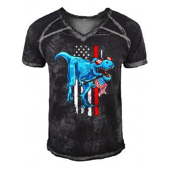 Patriotic 4Th Of July Kids Boys Dinosaurrex American Flag Men's Short Sleeve V-neck 3D Print Retro Tshirt | Mazezy