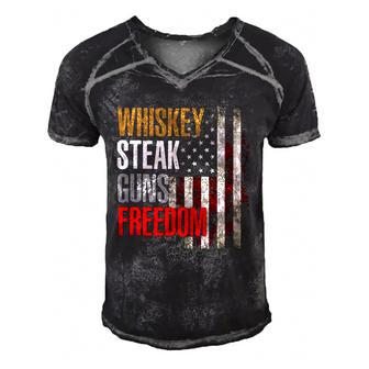 Patriotic American Flag Whiskey Steak Guns And Freedom Men's Short Sleeve V-neck 3D Print Retro Tshirt | Mazezy