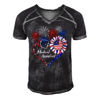 Patriotic Medical Assistant Sunflower 4Th Of July Usa Flag Men's Short Sleeve V-neck 3D Print Retro Tshirt | Mazezy