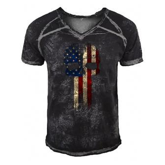 Patriotic Skull Usa Military American Flag Proud Veteran Men's Short Sleeve V-neck 3D Print Retro Tshirt | Mazezy