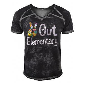 Peace Out Elementary - Last Day Of School Elementary Grad Men's Short Sleeve V-neck 3D Print Retro Tshirt | Mazezy