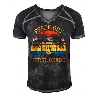 Peace Out First Grade Last Day Of School Graduation Student Men's Short Sleeve V-neck 3D Print Retro Tshirt | Mazezy