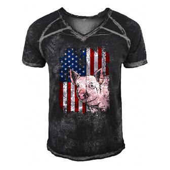Pig American Usa Flag Patriotic Pig Farm Gift Men's Short Sleeve V-neck 3D Print Retro Tshirt | Mazezy