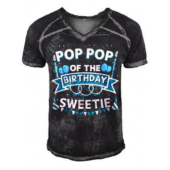 Pop Pop Of The Birthday Sweetie Bday Party Grandfather Men's Short Sleeve V-neck 3D Print Retro Tshirt | Seseable CA