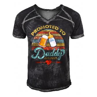 Promoted To Daddy Est 2021 Beer Dad Bottle Baby Shower Men's Short Sleeve V-neck 3D Print Retro Tshirt | Mazezy