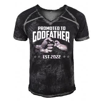Promoted To Godfather 2022 For First Time Fathers New Dad Men's Short Sleeve V-neck 3D Print Retro Tshirt | Mazezy