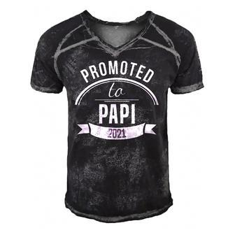 Promoted To Papi Est 2021 Gift First Time Dad Fathers Day Men's Short Sleeve V-neck 3D Print Retro Tshirt | Mazezy
