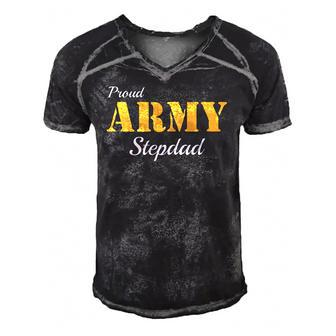 Proud Army Stepdad Fathers Day Men's Short Sleeve V-neck 3D Print Retro Tshirt | Mazezy