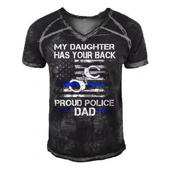 Proud Dad Of A Police Officer Design - Thin Blue Line Gift Men's Short Sleeve V-neck 3D Print Retro Tshirt | Mazezy