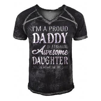 Proud Daddy Of Freaking Awesome Daughter Birthday Fathers Day Men's Short Sleeve V-neck 3D Print Retro Tshirt | Mazezy