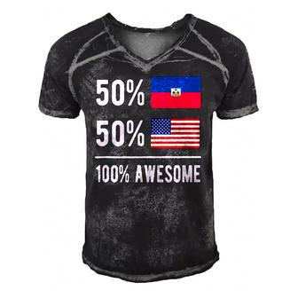 Proud Haitian American Flag Haiti Usa Men's Short Sleeve V-neck 3D Print Retro Tshirt | Mazezy