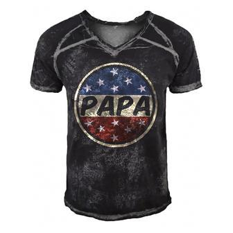 Proud Papa Fathers Day American Flag Button 4Th Of July Men's Short Sleeve V-neck 3D Print Retro Tshirt | Mazezy