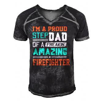 Proud Stepdad Of A Freakin Awesome Firefighter - Stepfather Men's Short Sleeve V-neck 3D Print Retro Tshirt | Mazezy