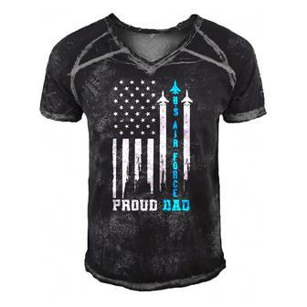 Proud Us Air Force Dad Rocket America Flag Fathers Day Gift Men's Short Sleeve V-neck 3D Print Retro Tshirt | Mazezy