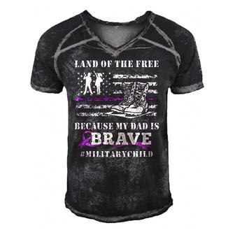 Purple Up Military Kids Land Of The Free My Dad Is Brave Men's Short Sleeve V-neck 3D Print Retro Tshirt | Mazezy