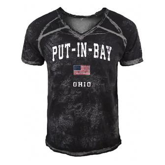 Put-In-Bay Ohio Oh Vintage American Flag Sports Design Men's Short Sleeve V-neck 3D Print Retro Tshirt | Mazezy