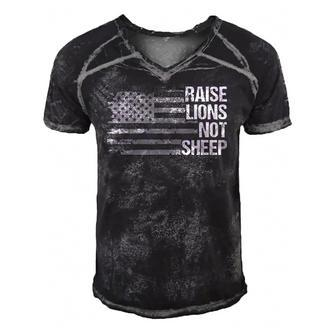 Raise Lions American Flag Not Sheep Patriotic Lion Men Women Men's Short Sleeve V-neck 3D Print Retro Tshirt | Mazezy