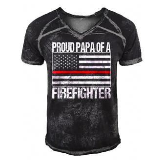 Red Line Flag Proud Papa Of A Firefighter Fireman Men's Short Sleeve V-neck 3D Print Retro Tshirt | Mazezy