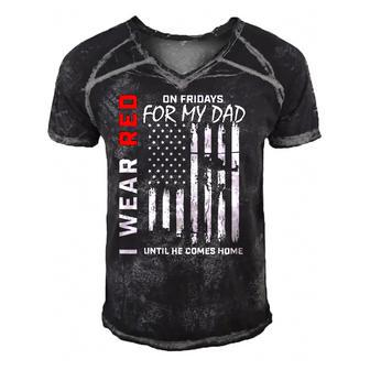 Red On Friday Dad Military Remember Everyone Deployed Flag Men's Short Sleeve V-neck 3D Print Retro Tshirt | Mazezy