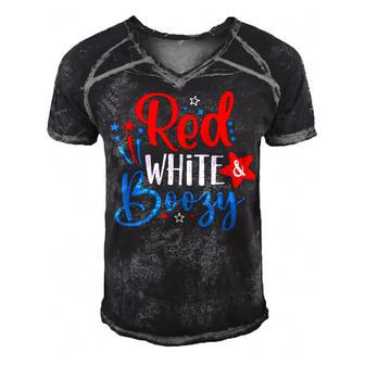 Red White And Boozy 4Th Of July Funny Drinking Party Men's Short Sleeve V-neck 3D Print Retro Tshirt - Seseable