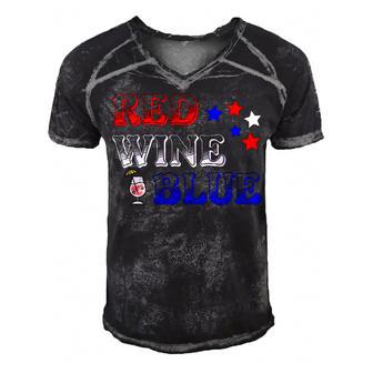 Red Wine Blue 4Th Of July Wine Red White Blue Wine Glasses V3 Men's Short Sleeve V-neck 3D Print Retro Tshirt | Favorety