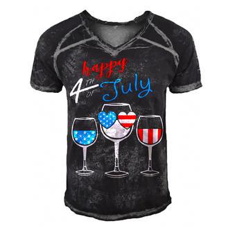 Red Wine Blue 4Th Of July Wine Red White Blue Wine Glasses V4 Men's Short Sleeve V-neck 3D Print Retro Tshirt | Favorety