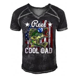 Reel Cool Dad Fishing American Flag Fathers Day Gif Men's Short Sleeve V-neck 3D Print Retro Tshirt | Mazezy
