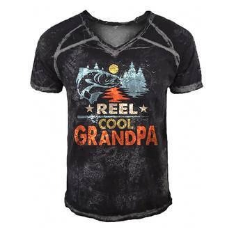 Reel Cool Grandpa Fishing Lover Vintage Fathers Day Men's Short Sleeve V-neck 3D Print Retro Tshirt | Mazezy