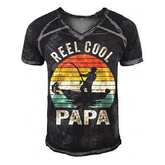Reel Cool Papa Fishing Dad Gifts Fathers Day Fisherman Fish Men's Short Sleeve V-neck 3D Print Retro Tshirt | Mazezy