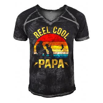 Reel Cool Papa Funny Fishing Fathers Day Men's Short Sleeve V-neck 3D Print Retro Tshirt | Mazezy