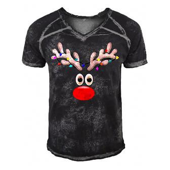 Reindeer Face For Christmas In July - Reindeer Costume  Men's Short Sleeve V-neck 3D Print Retro Tshirt