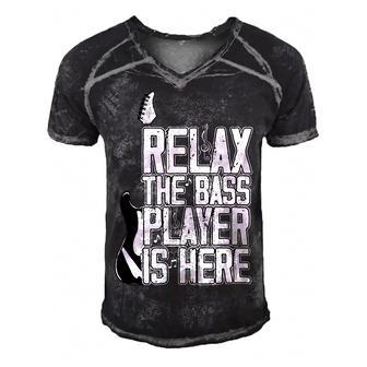 Relax The Bass Player Is Herebass Player Funny Gift Bass Guitar Men's Short Sleeve V-neck 3D Print Retro Tshirt | Favorety UK