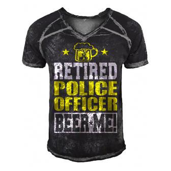 Retired Police Officer Beer Me Funny Retirement Men's Short Sleeve V-neck 3D Print Retro Tshirt | Mazezy
