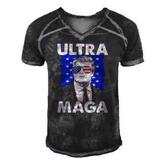 Retro Grunge Ultra Maga Trump Usa Flag Anti Biden Patriotic Men's Short Sleeve V-neck 3D Print Retro Tshirt | Mazezy