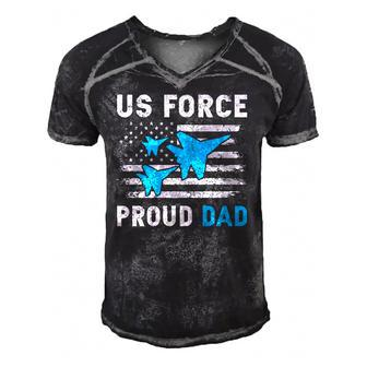Retro Proud Us Air Force Dad American Flag Fathers Day Men Men's Short Sleeve V-neck 3D Print Retro Tshirt | Mazezy