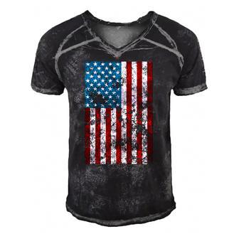 Retro Style 4Th July Usa Patriotic Distressed America Flag Men's Short Sleeve V-neck 3D Print Retro Tshirt | Mazezy