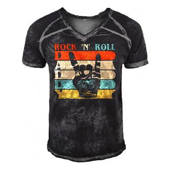 Retro Vintage Daddy Rock N Roll Heavy Metal Dad Gift Men's Short Sleeve V-neck 3D Print Retro Tshirt | Mazezy