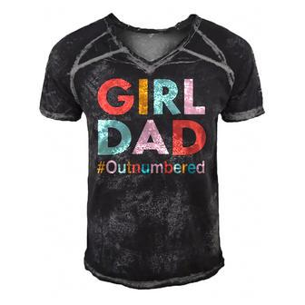 Retro Vintage Girl Dad Outnumbered Funny Fathers Day Men's Short Sleeve V-neck 3D Print Retro Tshirt | Mazezy
