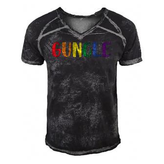 Retro Vintage Guncle Pride Uncle Gay Family Matching Lgbtq Men's Short Sleeve V-neck 3D Print Retro Tshirt | Mazezy
