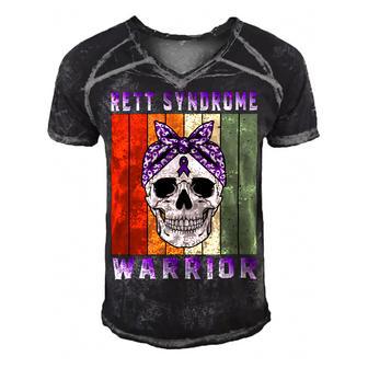 Rett Syndrome Warrior Skull Women Vintage Purple Ribbon Rett Syndrome Rett Syndrome Awareness Men's Short Sleeve V-neck 3D Print Retro Tshirt | Favorety AU