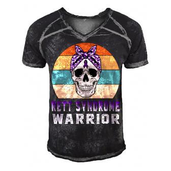 Rett Syndrome Warrior Skull Women Vintage Purple Ribbon Rett Syndrome Rett Syndrome Awareness V2 Men's Short Sleeve V-neck 3D Print Retro Tshirt | Favorety UK