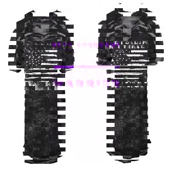 Rett Syndrome Warrior Usa Flag United States Flag Purple Ribbon Rett Syndrome Rett Syndrome Awareness Men's Short Sleeve V-neck 3D Print Retro Tshirt - Monsterry