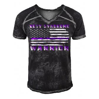 Rett Syndrome Warrior Usa Flag United States Flag Purple Ribbon Rett Syndrome Rett Syndrome Awareness Men's Short Sleeve V-neck 3D Print Retro Tshirt | Favorety UK