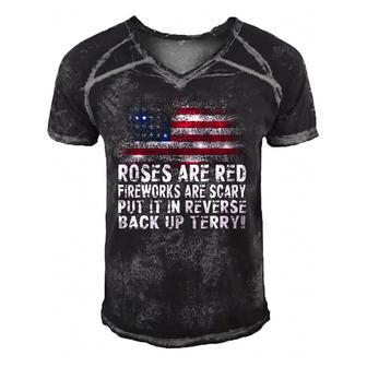 Roses Are Red Fireworks Are Scary Back It Up Terry 4Th Of July Usa Flag Men's Short Sleeve V-neck 3D Print Retro Tshirt | Mazezy