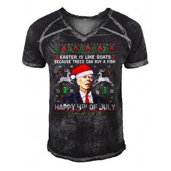 Santa Joe Biden Happy 4Th Of July Ugly Christmas Men Men's Short Sleeve V-neck 3D Print Retro Tshirt | Mazezy